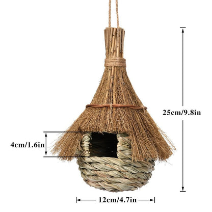 Casa para Pássaros Pendurada, Feita à Mão, de Grama, Ecológica, Gaiolas de Palha para Pássaros, Ninho Aconchegante para Pássaros, Abrigo contra o Frio