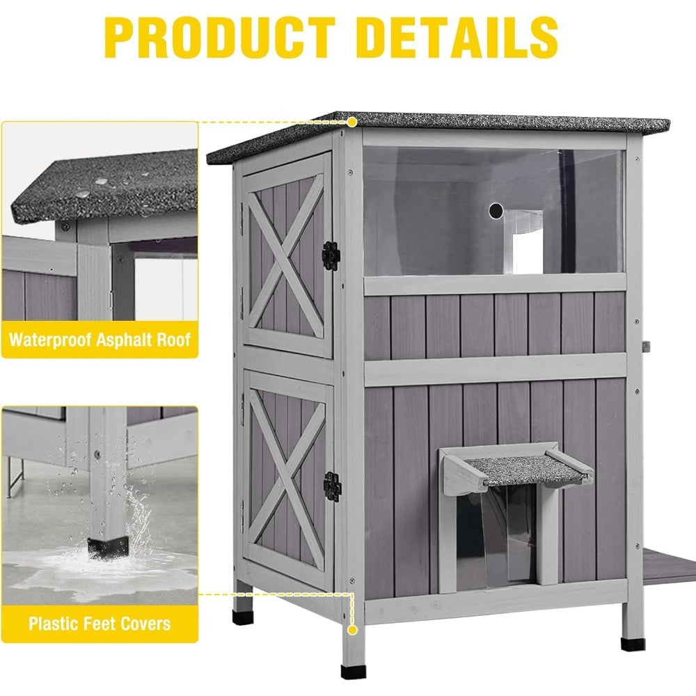 Abrigo Impermeável para Gatos de Rua - Casa para Gatos Ferais de 2 Andares para o Inverno, Adequada para Uso Interno e Externo
