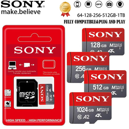 Sony SD memory cards, 128GB, 256GB high-speed Micro TF SD, 1024GB, 512GB A2 U3 V30 flash memory cards, suitable for mobile phone