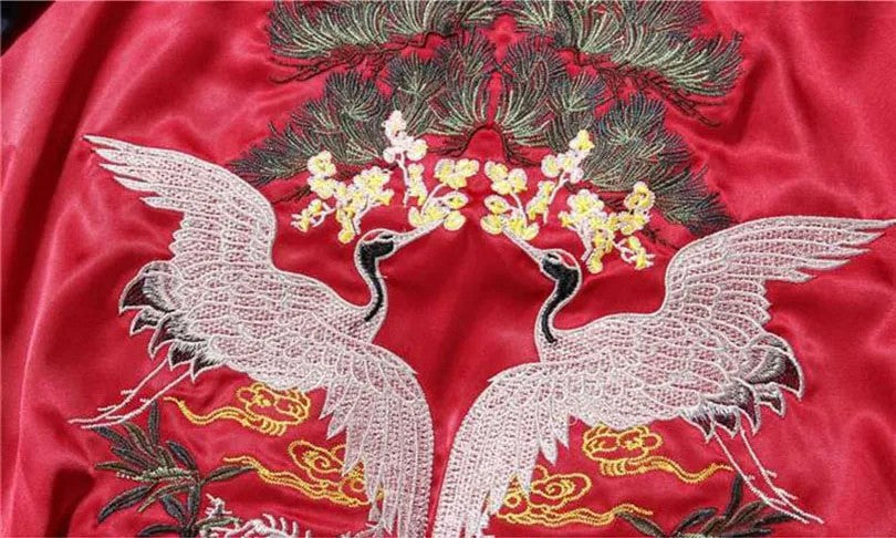 Satin Embroidered Bomber Jacket Men Women Couple Wear Coat Korean Oversize Sukajan Retro Spring Autumn 2025 Z1