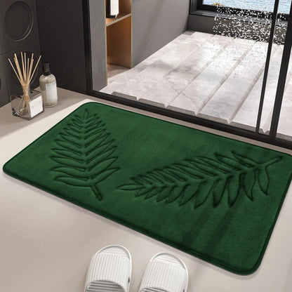 Conjunto de 3 Peças de Tapetes de Banheiro em Espuma de Memória, Ultramacios e Absorventes, com Estampa de Folhas, Tapetes de Banho Grossos e Laváveis Para Vaso Sanitário e Banheira