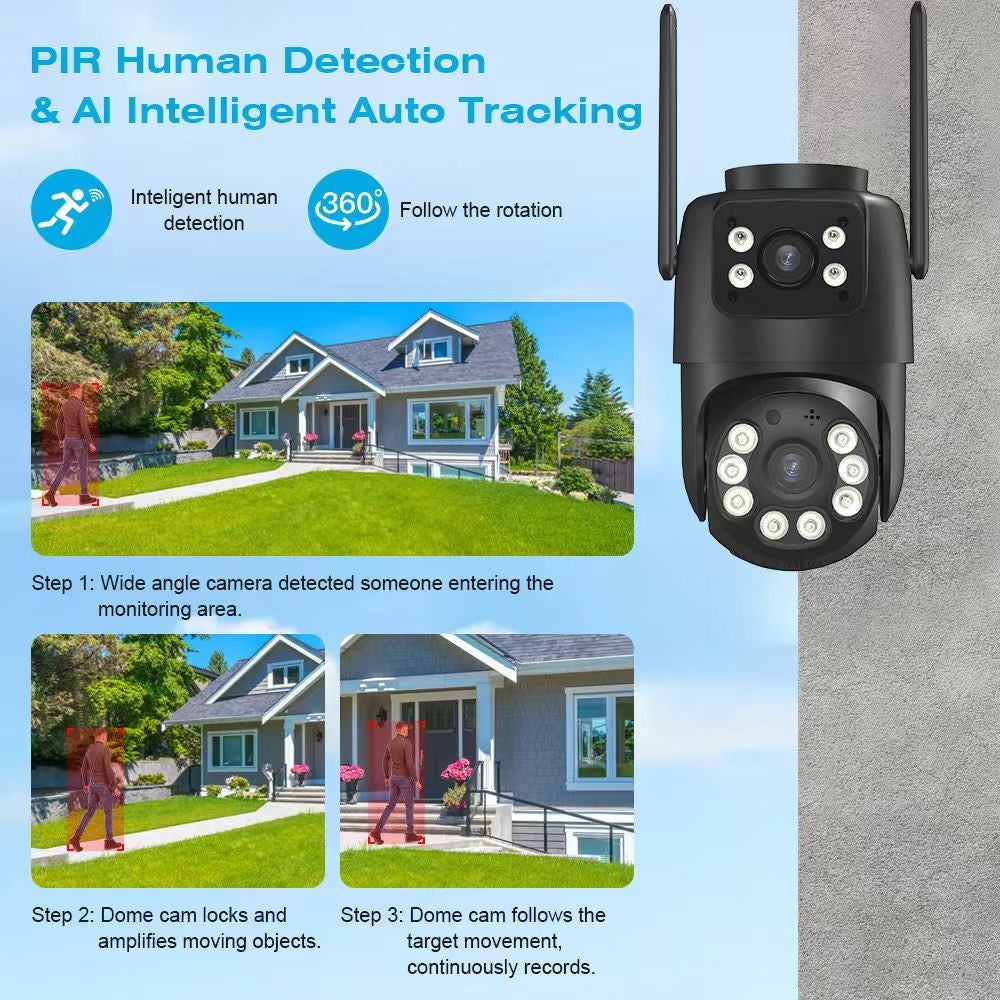 BELIA 4K 8MP WiFi Surveillance Camera,4X Digital Zoom,  PTZ IP Camera ONVIF Dual Lens, AI Human Detect, Outdoor Security ICSEE