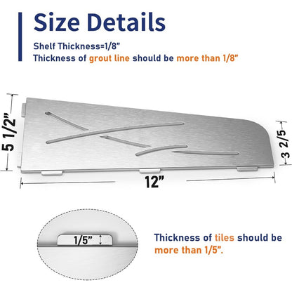 12-Inch Brushed Stainless Steel Corner Shower Shelf - Recessed Bathroom Storage for Shampoo and Organizing Accessories