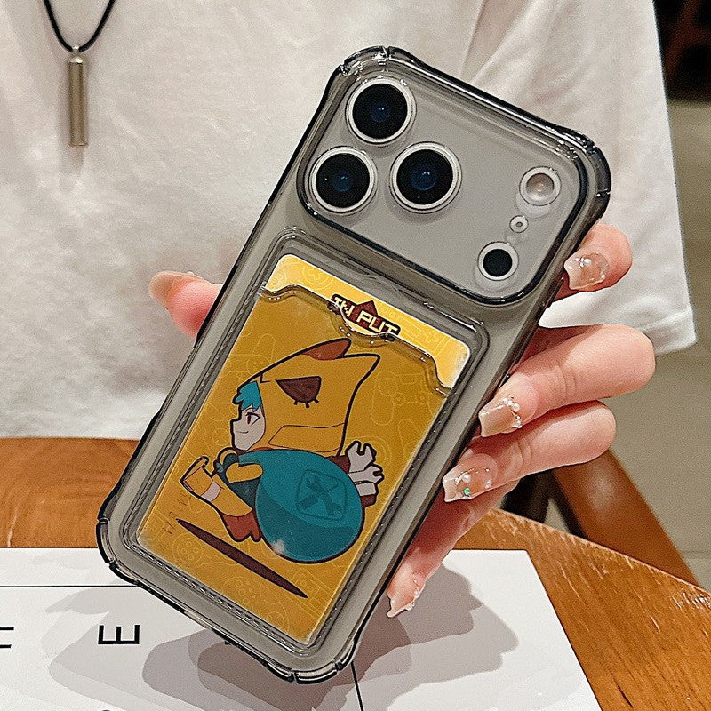 Card Slot Pocket Phone Case For iPhone 17 Air 16 15 14 13 12 11 Pro Max Plus 16e Shockproof Transparent Silicone Soft TPU Cover