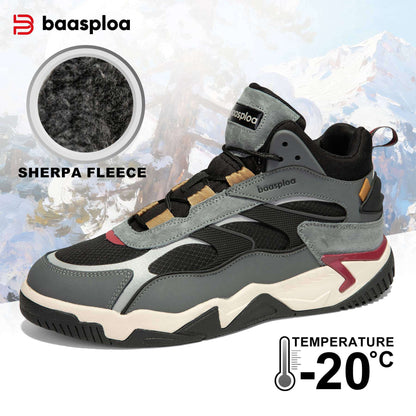 Baasploa Winter Men Leather Sneakers Casual Fashion Waterproof Sport Shoes For Man Plush Warm Male Sneakers Non-Slip Outdoor