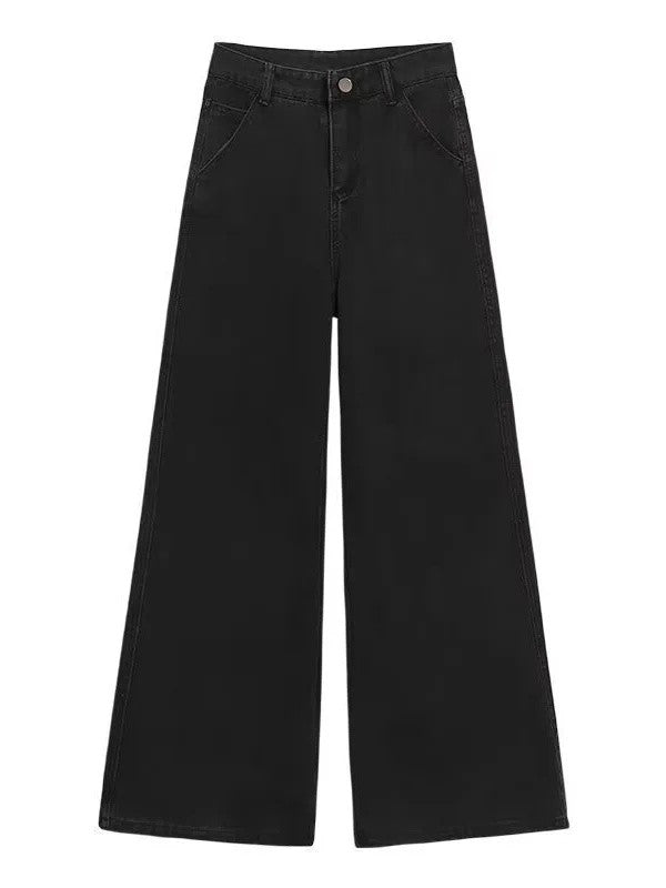High Waist Wide Leg Black Denim Jeans Women's Autumn Winter New Style Loose Fit Floor Length Bell Bottoms Trendy