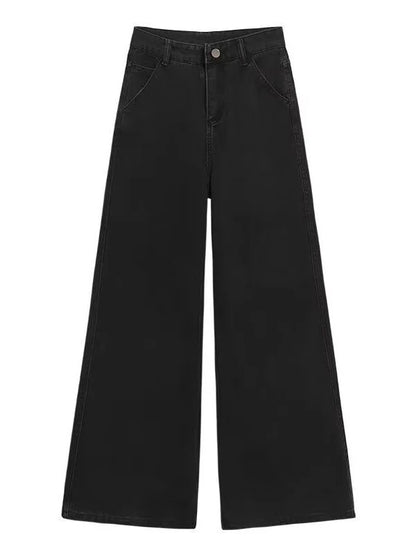 High Waist Wide Leg Black Denim Jeans Women's Autumn Winter New Style Loose Fit Floor Length Bell Bottoms Trendy