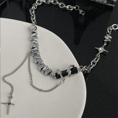 Colar de aço de titânio estrela preta para homens e mulheres, pingente de cruz moderno, colar de camisola, joias de hip hop, acessórios masculinos kpop