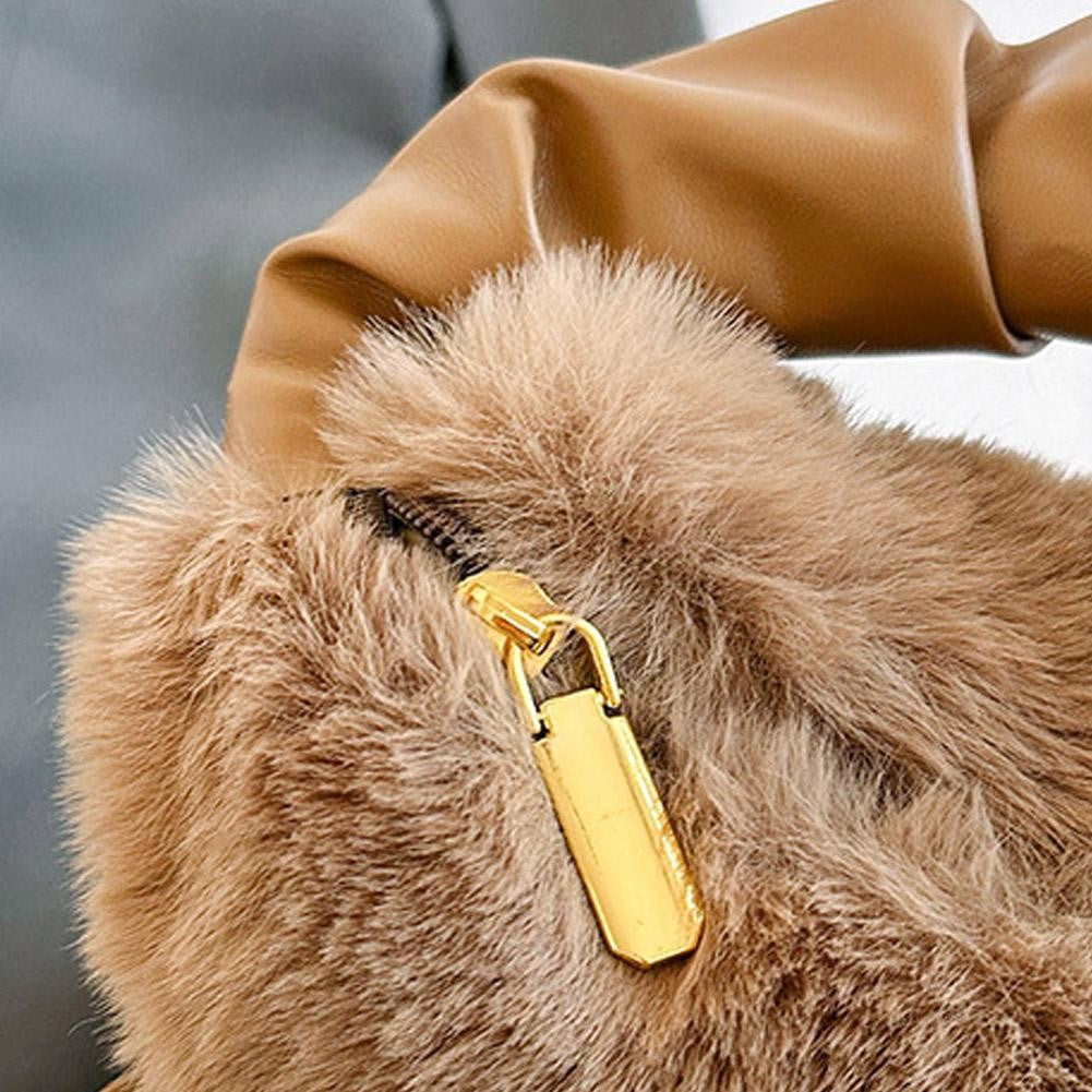 New Winter Plush Handbag Small Half Moon Crossbody Bag Simple Elegant Cute Ladies Shoulder Bag