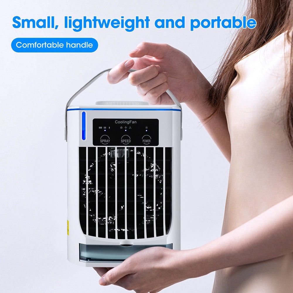 Ar Condicionado Portátil Ventilador de Mesa Spray Duplo Atomização Ultrassônica 3/4 Velocidades Silencioso Refrigerador de Ar Luz Noturna Ventilador Elétrico Doméstico