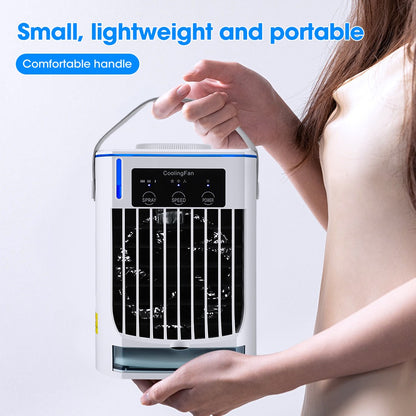 Ar Condicionado Portátil Ventilador de Mesa Spray Duplo Atomização Ultrassônica 3/4 Velocidades Silencioso Refrigerador de Ar Luz Noturna Ventilador Elétrico Doméstico