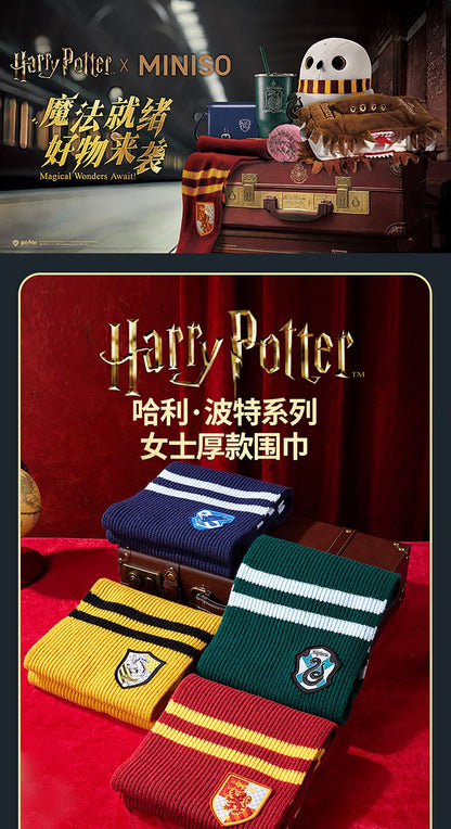 MINISO Cachecol de Malha Listrado Universitário Série Harry Potter Kawaii Feminino Anime Girly Coração Fofo Engrossado Outono Inverno Quente