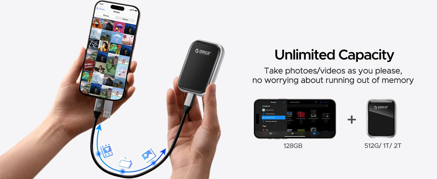 ORICO 1TB Portable SSD Up to 2000MB/s External Solid State Drive, USB 3.2 Gen 2x2 20Gbps for MacBook, iPad iPhone 15, PSSD - A20