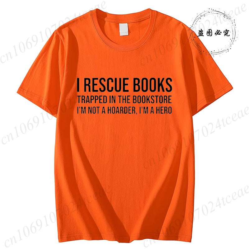 I Rescue Books Print T-Shirts Trend Women Fashion Clothing Graphic T-shirts Clothes Christmas Female Shirts Lady Casual Clothing