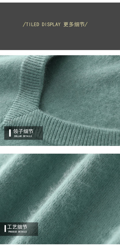 Autumn And Winter New Warm Pure Mink Cashmere Sweater Men's V-neck Pullover Thickened Plus Size Knitted Bottoming Shirt