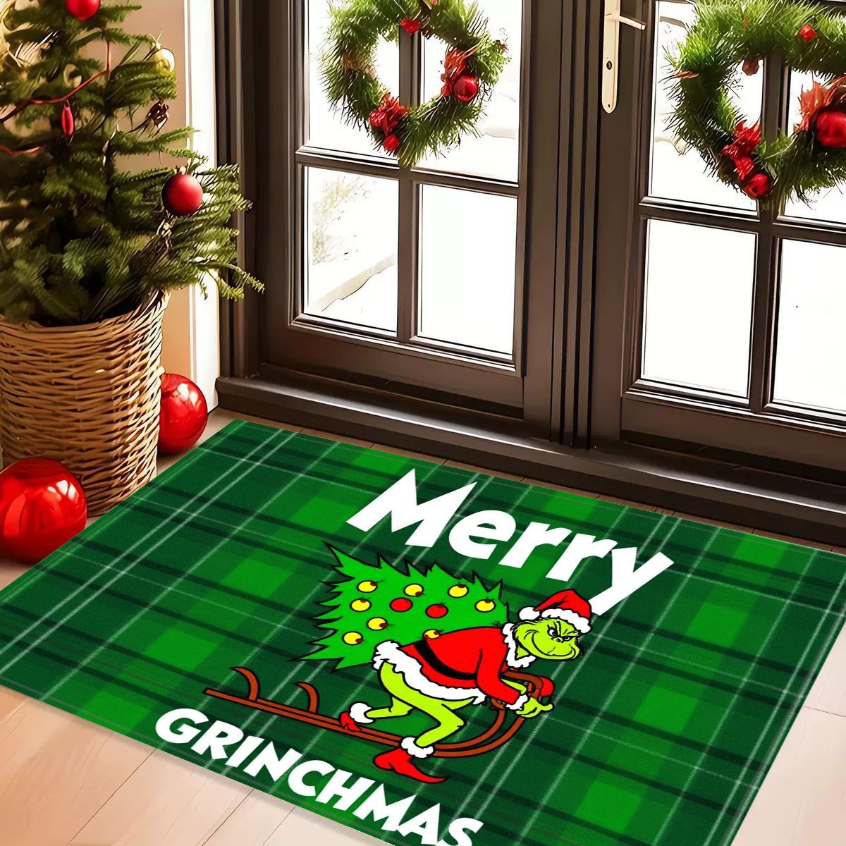 VIKAMA Christmas Green Frog Rug Entrance Hall, Living Room, Bedroom, Hallway Door Mat Soft Comfortable Floor Mat Home Decor