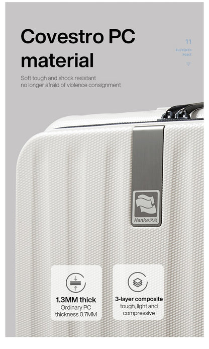 Hanke Carry On Suitcase Aesthetic Design 7mm Aluminum Frame Rolling Luggage Boarding Cabin PC Spinner Wheel TSA Lock 18" 20";;VERDADEIRO;;"Ivory White,20Inches 500mm