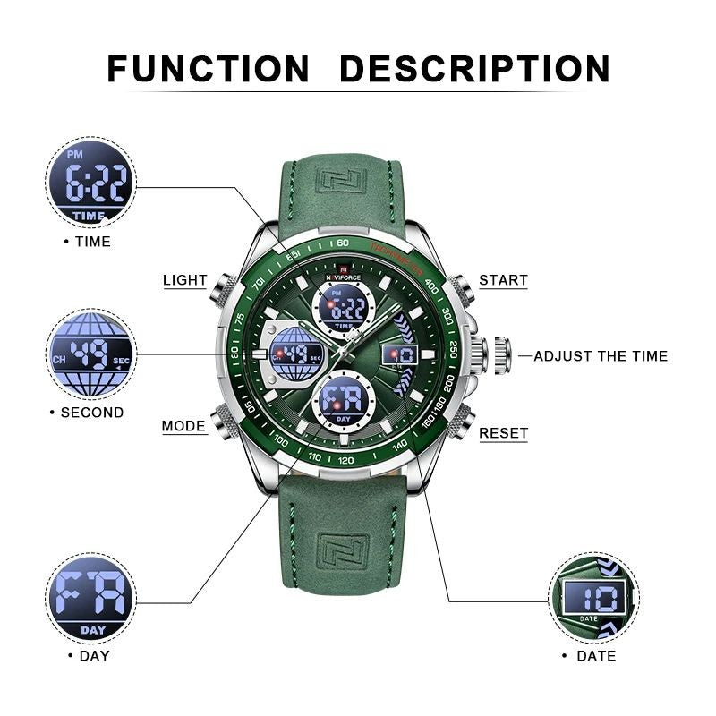 NAVIFORCE Men Military watch Multifunction Chronograph Sports 3ATM Waterproof alarm mode Day And Date Display Male Gifts Clocks