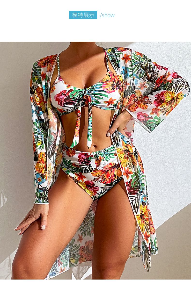 Bohemian Print Sexy Women's Beach Bikinis Three Pieces Bikini Set Cover Up Swimwear High Waisted Bikini Set Women Swimsuit 2025