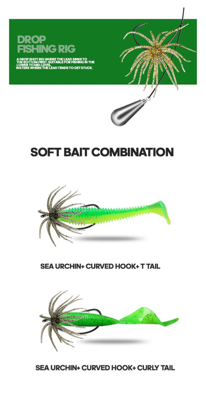 Water Gall Ball Bait Biomimetic Soft Insect Bait Floating Sea Urchin Soft TPE Bait Fake Bait Sea Fishing Black Pit Wild Fishing