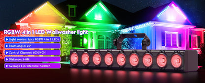 1/2/4PCS 9LEDs 4IN1 Wall Wash Lamp 36W RGBW Lights Bar Stage Lighting Effect DJ Party Lights Projection Light for Disco Theater