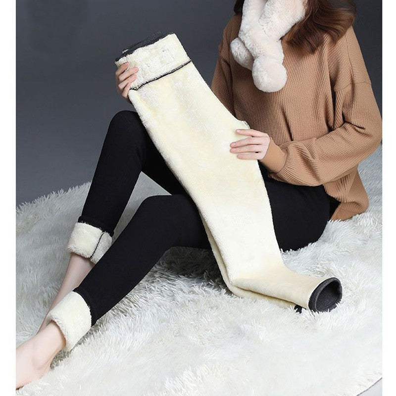 Winter Lady Snow Warm High Waist Pants Girls Fleece Thicken Straight Leg Trousers Women Slim Fit Thermal Plush Pants