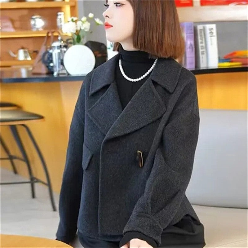 2024 Autumn Winter Double Sided Women Woolen Coat New Fashion Solid Short Outerwear Loose Double Breasted Wool Jacket Female Top