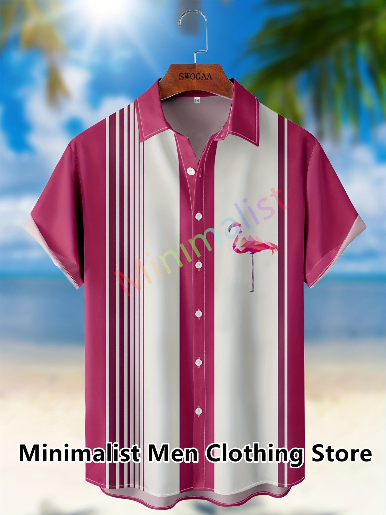 2023 Leaf and Flamingo Print Shirt For Men Hawaiian Shirt Casual Beach Short Sleeve Fashion Tops Male Blouse Summer Clothing