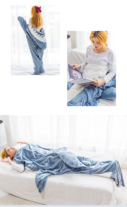 Shark Sleeping Bag Shawl Hooded Flannel Blanket Homewear Clothes Cartoon Pajamas Office Nap Animal Jumpsuit  For Children Adult