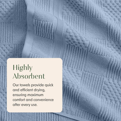 100% Cotton Bath Towel Set of 4 Blue Towels Geometric Textured Design Absorbent & Quick-Dry 4 Bath Towel