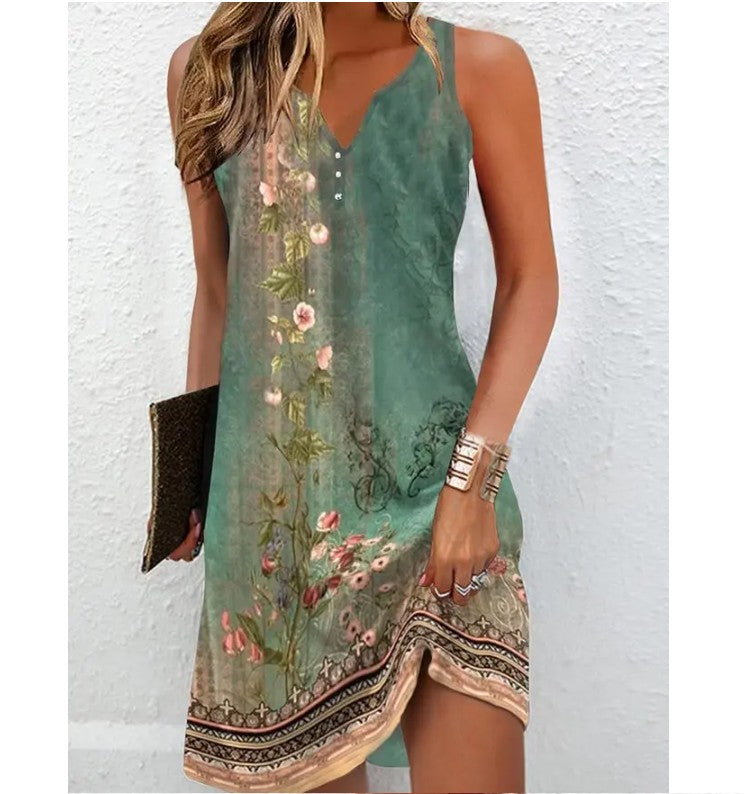 Women's Dresses Summer Fashion Stitching V Neck Loose  Bohemian Vacation Woman B