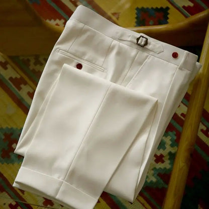 2024 Spring Summer Men's Fashion Solid Color Suit Trousers Male High Waist Loose Pants Men Business Casual Formal Pants W117