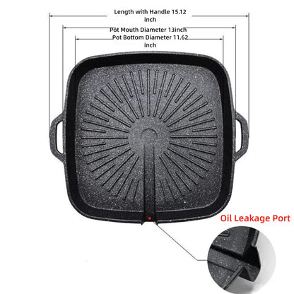 KOSUN Non-stick Barbecue Pan Stone Coated Cast Aluminum Korean Grill Pan Guipan Pot with Pour Mouth for Gas and Induction Stove