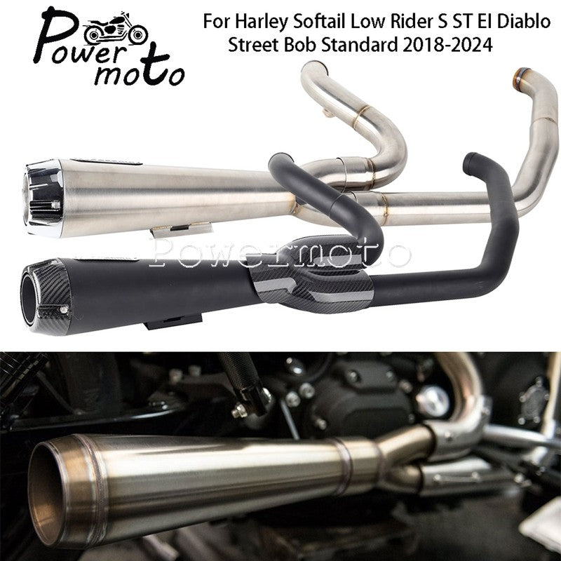 For Harley Softail Low Rider S ST EI Diablo Street Bob 2018-up 2-into-1 Motorcycle Complete Full System Exhaust Pipe Muffler