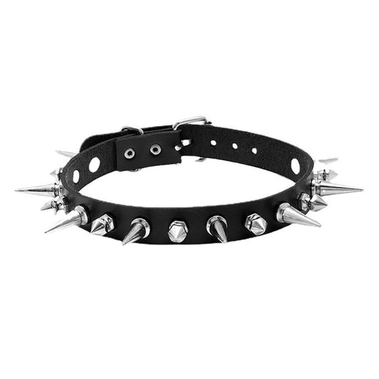Punk Long Spike Choker Faux Leather Collar For Women Men Cool Big Rivets Studded Chocker Goth Style Necklace Accessories