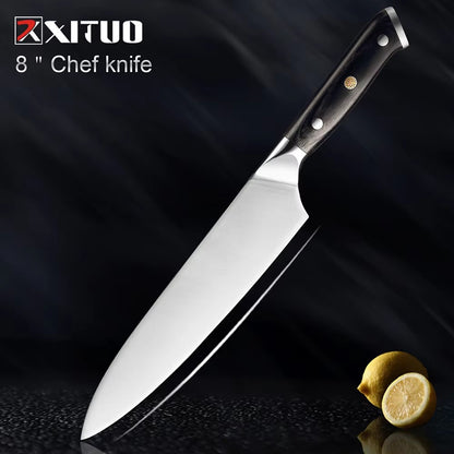 Facas de Cozinha Premium 1-9PEÇAS Conjunto de Facas Japonesas de Aço Inoxidável 5CR15 Incluindo Facas Santoku, Cutelo, Utilitária e de Desossar
