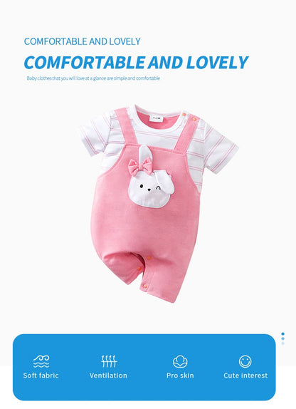 Baby Clothes Cute Cartoon Bow Rabbit Comfortable Soft Boy And Girl Summer Short Sleeved Baby Jumpsuit