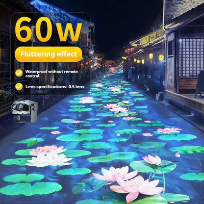 Projetor de Ondas de Água Dinâmicas Externo, Holofote com Padrão de Lótus para Iluminação Criativa de Ambiente em Jardim e Pátio