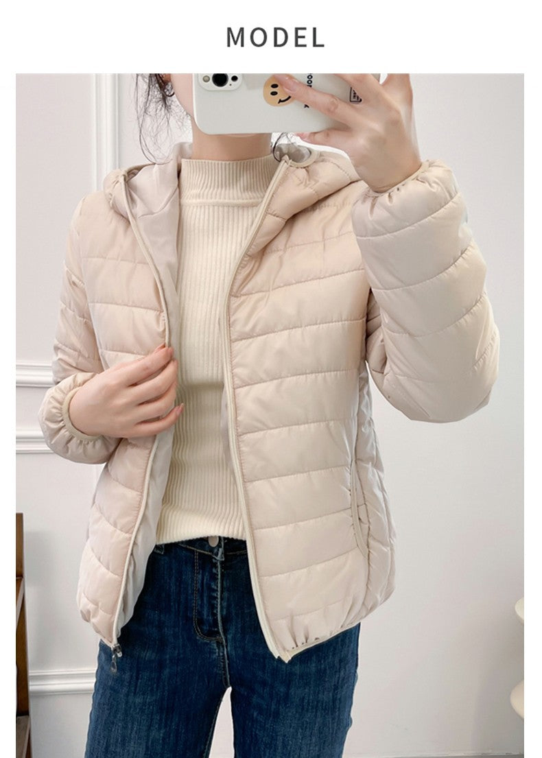 Minimalist Light Weight Women Down Cotton Jackets 2024 New Winter Korean Style Hooded Quilted Parkas Female Windbreaker Outwear
