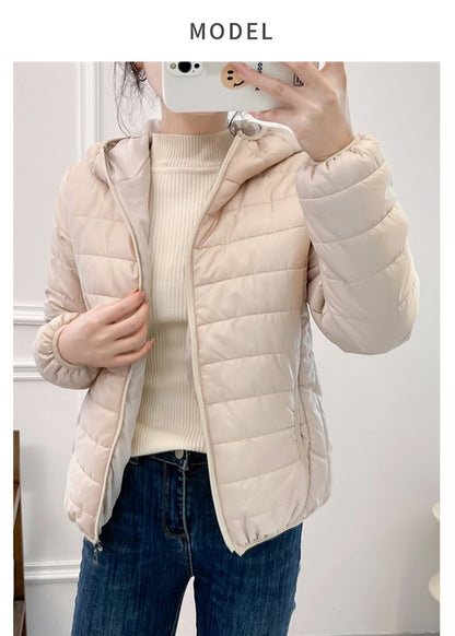 Minimalist Light Weight Women Down Cotton Jackets 2024 New Winter Korean Style Hooded Quilted Parkas Female Windbreaker Outwear