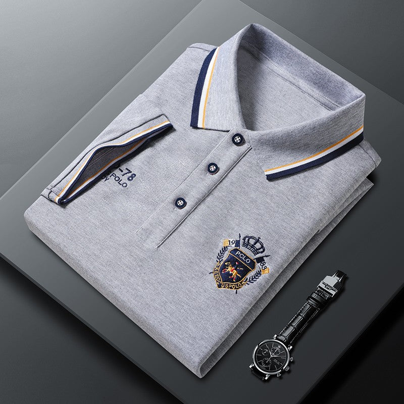 New Men's Casual Embroidery Short Sleeve Polo Shirt Fashion Solid Color Top