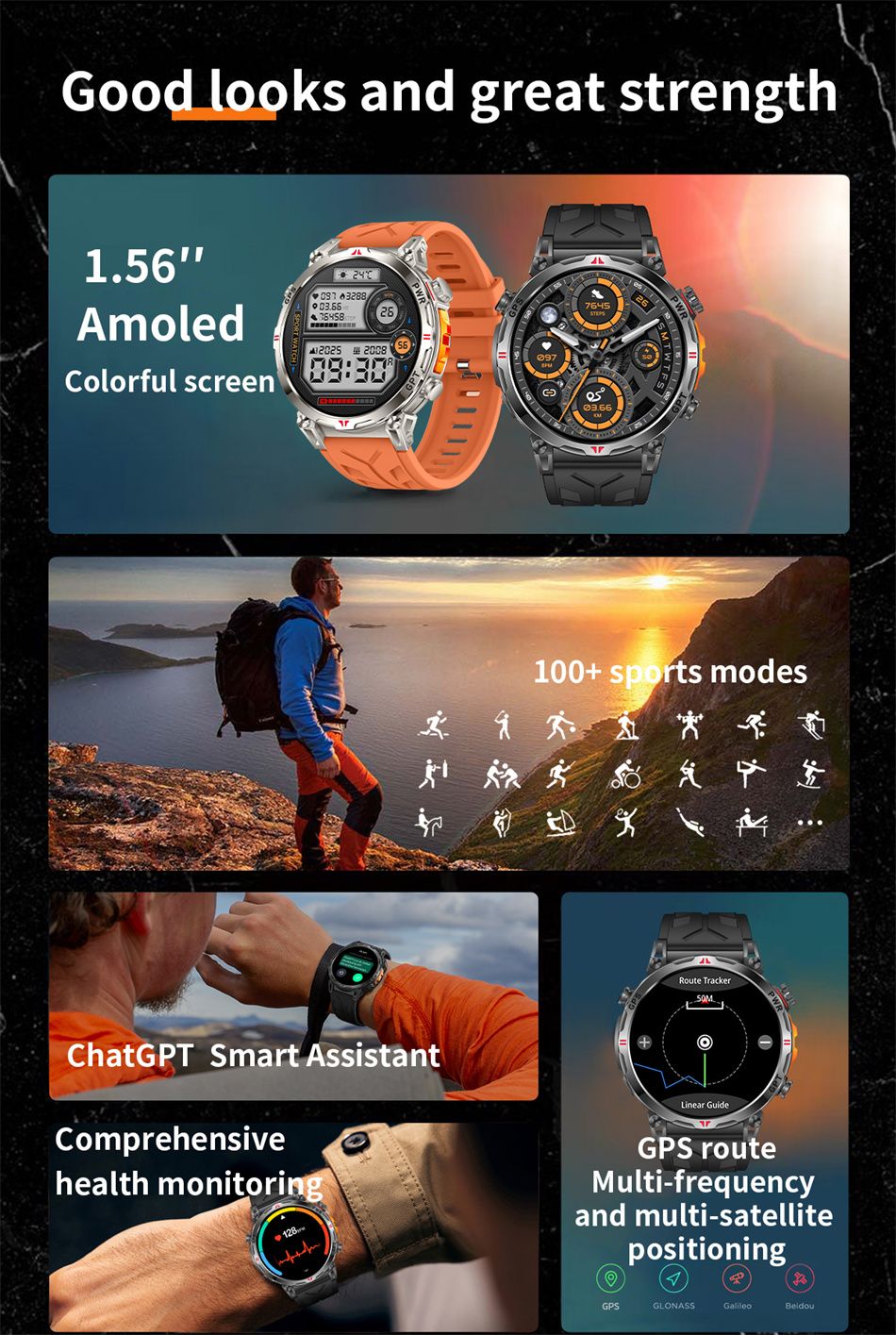 2026 Novo Smartwatch Esportivo Masculino para Áreas Externas com Voz Inteligente GPT GPS Integrado Bússola Barômetro Chamada Bluetooth Natação Impermeável