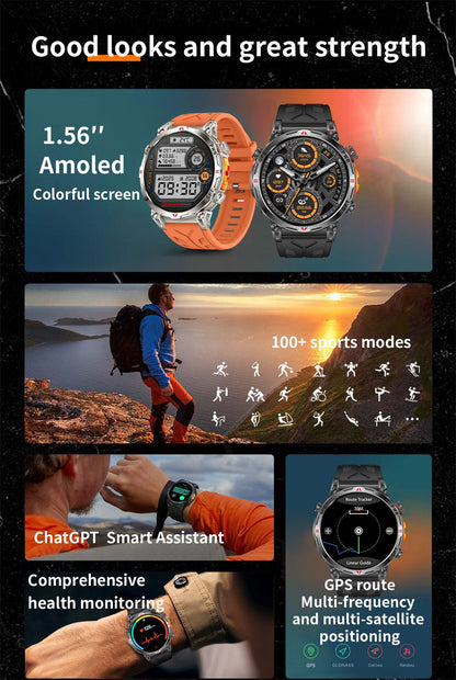 2026 Novo Smartwatch Esportivo Masculino para Áreas Externas com Voz Inteligente GPT GPS Integrado Bússola Barômetro Chamada Bluetooth Natação Impermeável