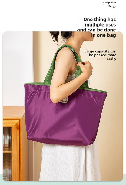 Large-sized drawstring eco-friendly supermarket shopping bag fashionable single-shoulder bag foldableportable handbag,waterproof