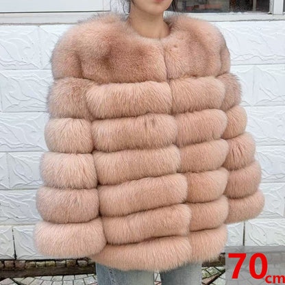 QUEENTINA Fox Fur 70cm Coat Real Winter Women'S New Fashion Furry 2025 Leather And Skin White Natural New In Coats & Jackets