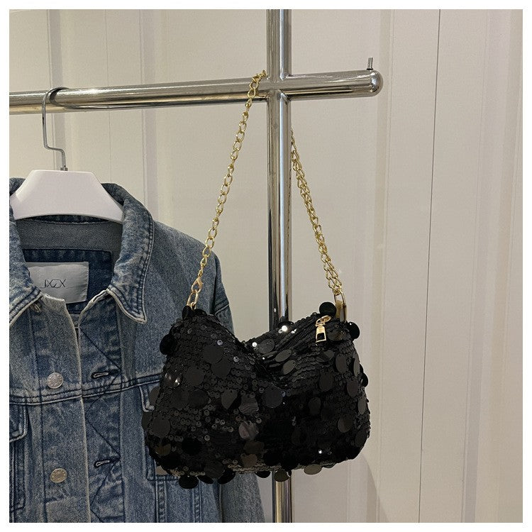 Sequin Evening Party Shoulder Bags for Women Lightweight Portable Ladies Chain Crossbody Bag Solid Color Casual Female Handbag