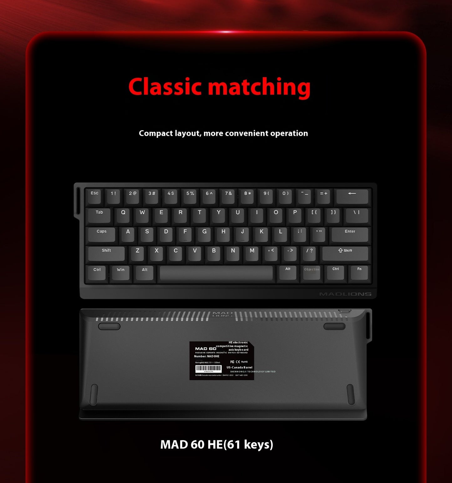 Teclado FGG Original MADLIONS Mad 60/68 HE E-sport com Switch Magnético 0.02 RT 8K HZ Com Fio RGB Hot Swap Latência 0.125ms Personalizado