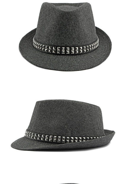 British Retro Jazz Hat Men's Autumn New Black Gentleman Hat Hip-hop Rivet Top Hat Women's Performance Hats