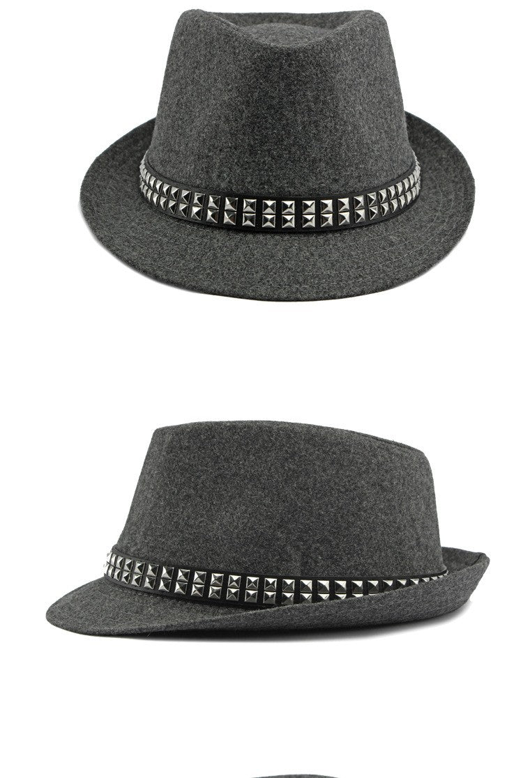 British Retro Jazz Hat Men's Autumn New Black Gentleman Hat Hip-hop Rivet Top Hat Women's Performance Hats