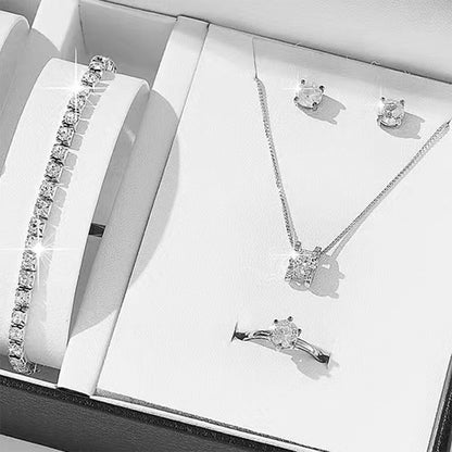 Conjuntos de joias elegantes de cristal 5 peças para mulheres Colar Brincos Anel Pulseira Joias de princesa Conjunto de casamento de noiva Dia dos Namorados
